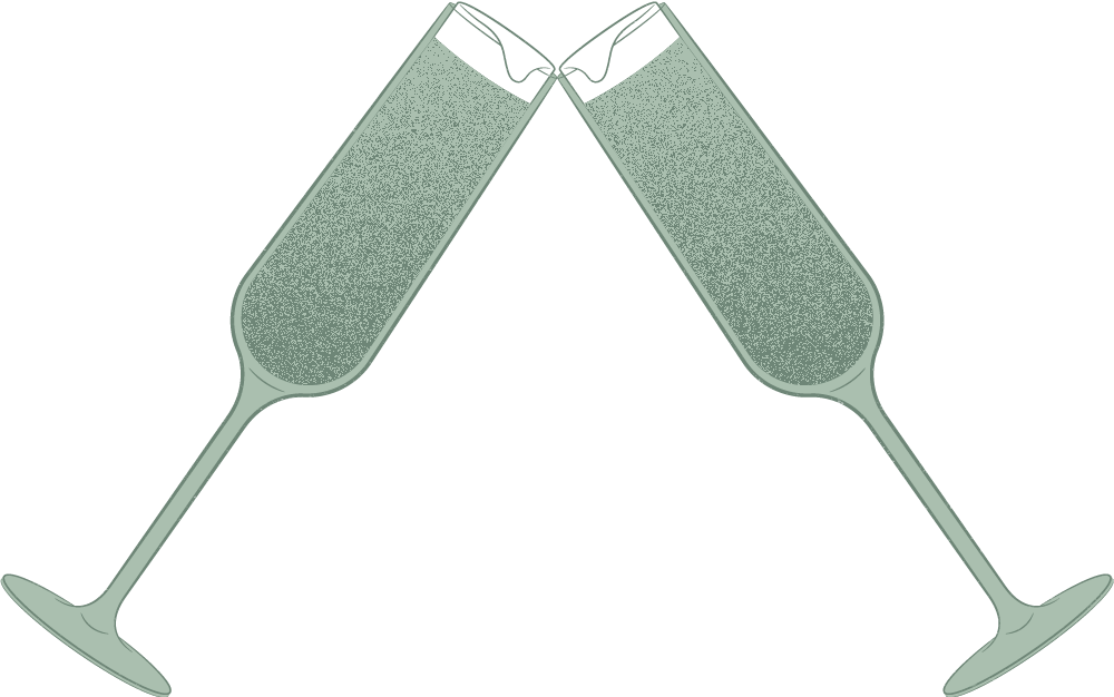 2 glasses of champagne touching at the rim